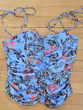 NWT, Finders Keepers, Nina Ruched Cutout Top, Blue Vine, Women's XS